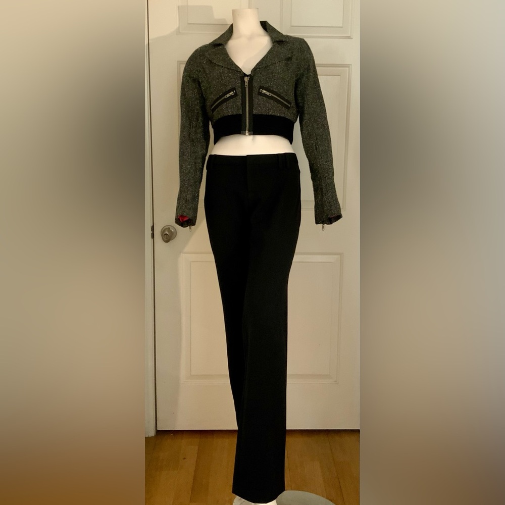 Chic Black Guess Trousers with Cropped Guess Black Tweed Jacket.